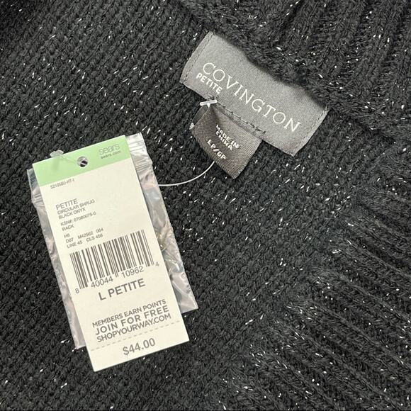 Covington Black Long Sleeve Silver Sparkle Cardigan  NWT Large Petite - Picture 8 of 10